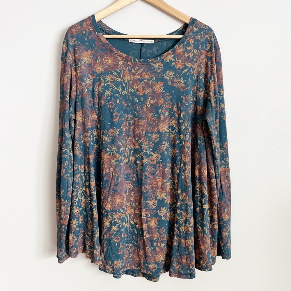 Peruvian Connection Top Medium Large Twilight Meadow Pima Cotton Modal Teal